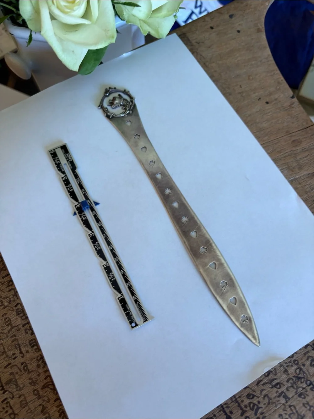 Sterling Letter Opener with Dragon Motif/Cutout Hearts and Clubs